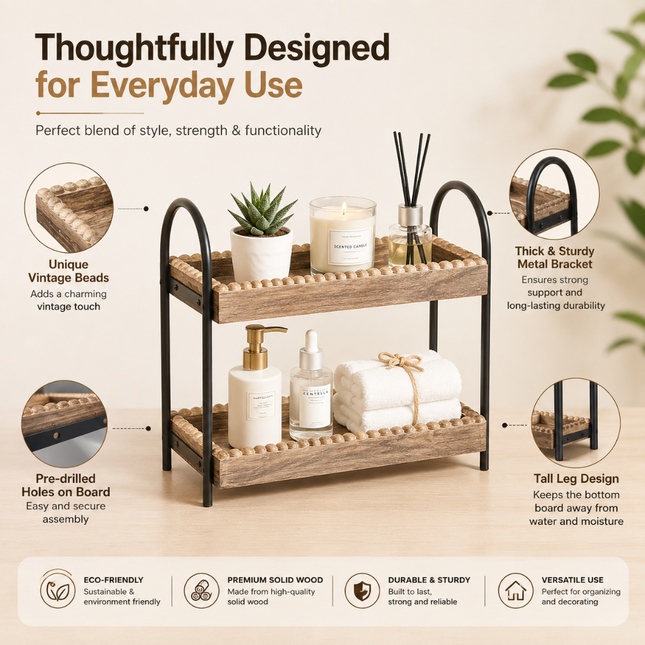 Coslifestore Luxury Wooden 2-Tier Multipurpose Organizer Tray