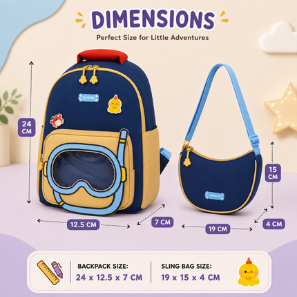 Kids School Backpack with Matching Sling Bag(Navy)