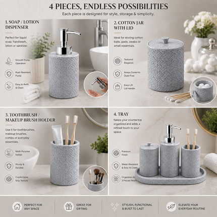 Bathroom Accessories Set of 4 (Grey)