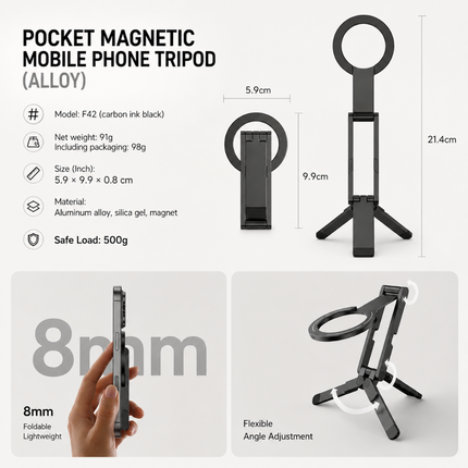 Coslifestore Magnetic Foldable Mobile Phone Tripod Stand