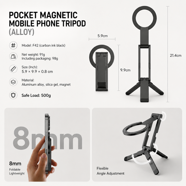 Coslifestore Magnetic Foldable Mobile Phone Tripod Stand