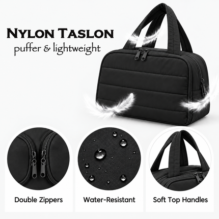 Premium Quilted 2-Side Opening Makeup & Travel Organizer Bag(Black)