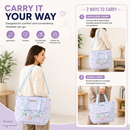 Baby Diaper Bag with Multiple Pockets and Shoulder Strap(Purple)