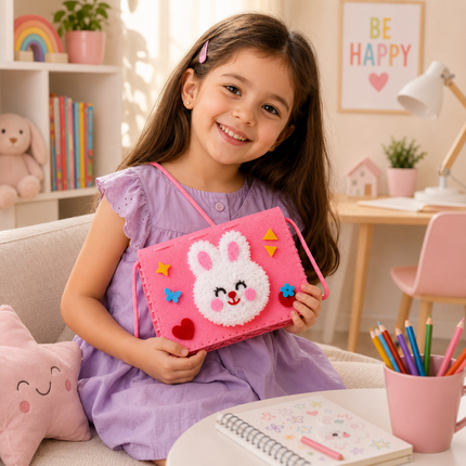 Handmade DIY Felt Shoulder Bag Craft Kit for Kids(Pink)
