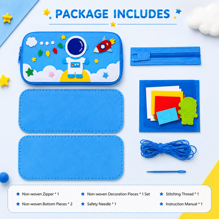 DIY Felt Pencil Case Sewing Kit for Kids with Zipper (Astronaut)