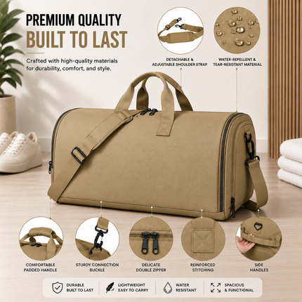 Premium Travel Duffel Bag (Khaki)