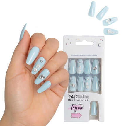 24 Reusable Artificial Fake Nail Set Glossy Nails-(PEACH WITH ROSES-P6)