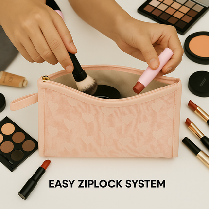 Mesh Cosmetic Pouch with Heart Design