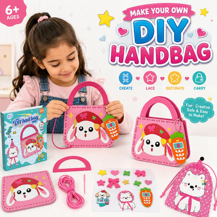 DIY Handbag Making Kit for Girls with 3D Stickers & Charms(Pink)