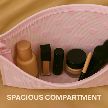 Mesh Cosmetic Pouch with Heart Design