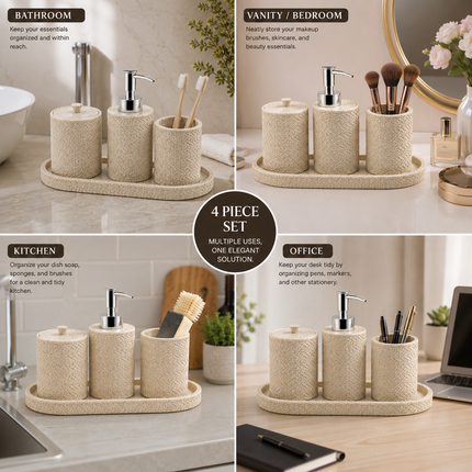 Bathroom Accessories Set of 4 (Beige)
