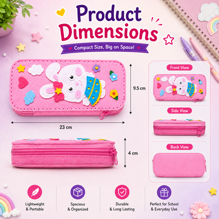 DIY Felt Pencil Case Sewing Kit for Kids with Zipper (Bunny)