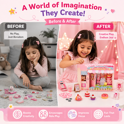 Mini DIY Pretend Play Shop Kit for Kids (Pink)