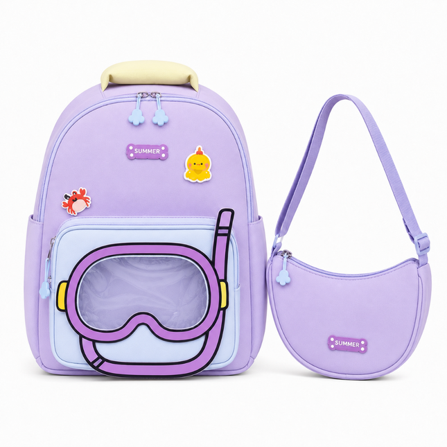 Kids School Backpack with Matching Sling Bag A (Purple)