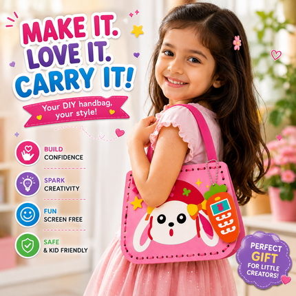 DIY Handbag Making Kit for Girls with 3D Stickers & Charms(Pink)