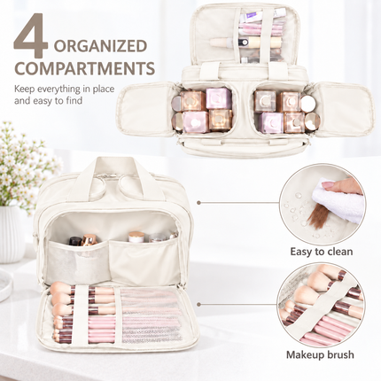 Premium Quilted 2-Side Opening Makeup & Travel Organizer Bag(Off white)