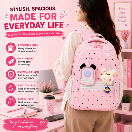 Coslifestore Cute Polka Dot Backpack for Girls, Teens & Women(Pink)