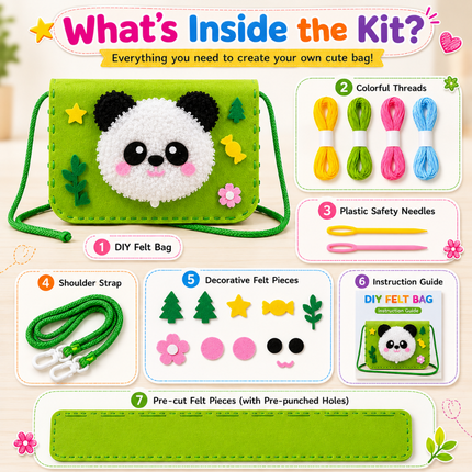 Handmade DIY Felt Shoulder Bag Craft Kit for Kids(Green)