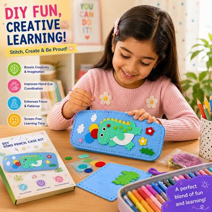 DIY Felt Pencil Case Sewing Kit for Kids with Zipper (Dinosaurs)