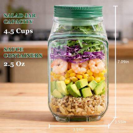Leak-Proof Salad Jar with Separate Dressing Cup