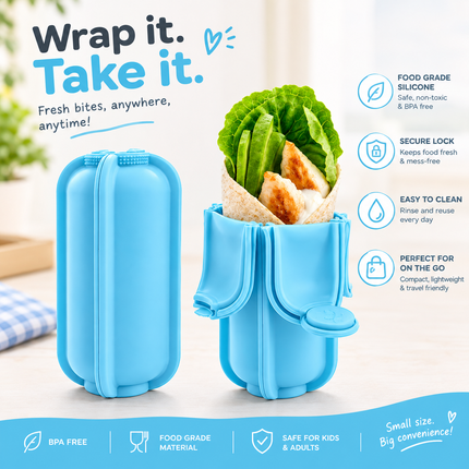 Food Silicone Wrap Holder Portable Reusable Food Container(Blue)