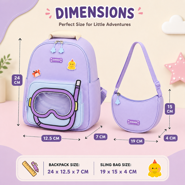 Kids School Backpack with Matching Sling Bag A (Purple)
