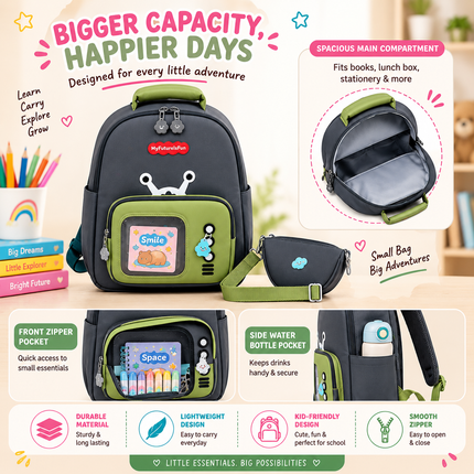 Kids School Backpack with Matching Sling Bag(Grey)