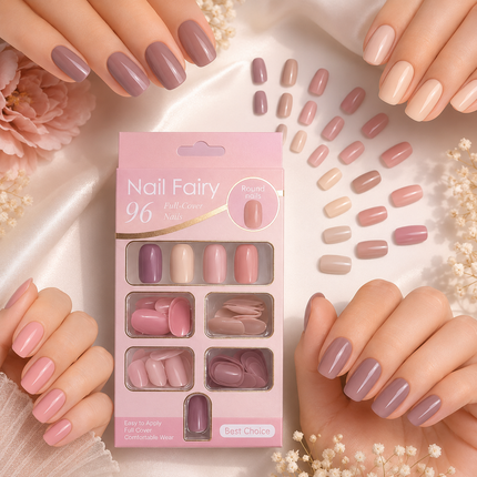 Pack of 96 Press On Nails (earthy nudes and nude-pinks-01)