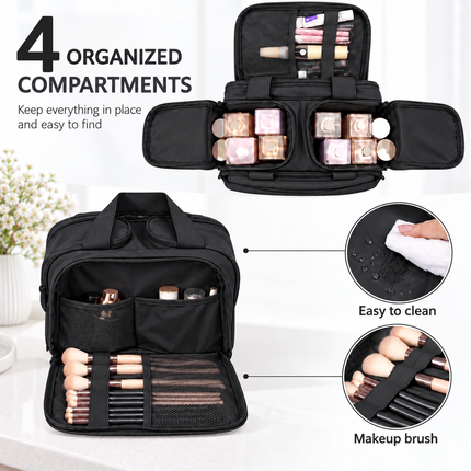 Premium Quilted 2-Side Opening Makeup & Travel Organizer Bag(Black)