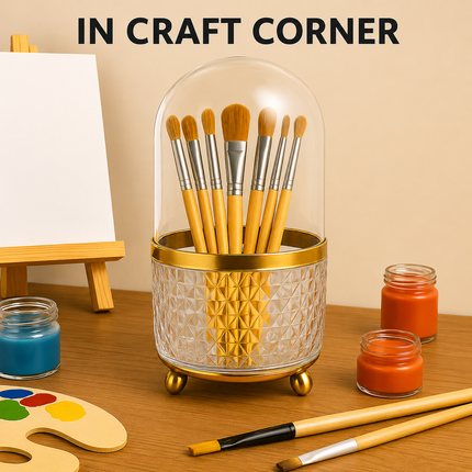 360° Rotating Makeup Organizer with Golden Base