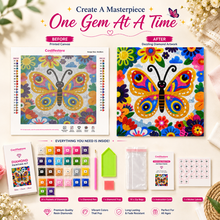 Diamond Painting Kit for Kids & Adults DIY Wall Decor(Butterfly)