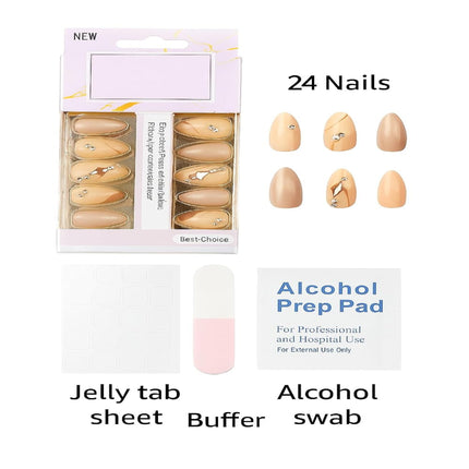Pack of 24 Almond shape Press On Nails(Cream and Nude with stones) (B1)