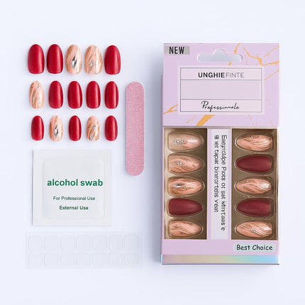 Pack of 24 Almond shape Press On Nails(Rose Pink, Nude floral design with stones) (B4)