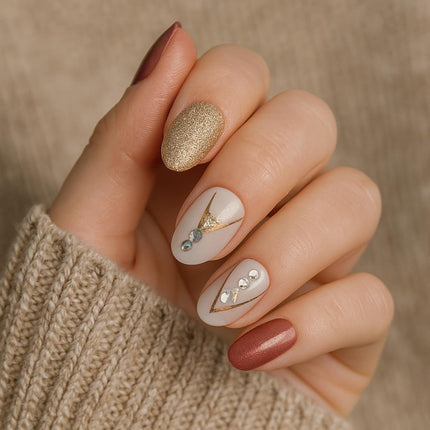 Pack of 24 Almond shape Press On Nails(lilac Pink, Peach floral design with stones) (B5)