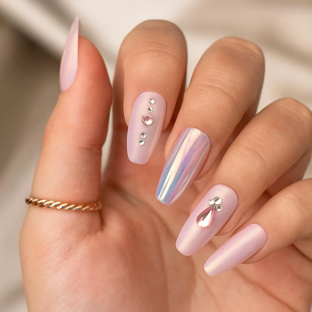 24 Reusable Glossy Nails set(LIGHT PINK WITH SEQUENCE) LPS-1 (P4)
