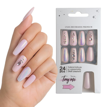 24 Reusable Glossy Nails set(LIGHT PINK WITH SEQUENCE) LPS-1 (P4)