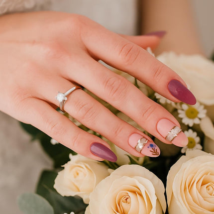 Pack of 24 Almond shape Press On Nails(lilac Pink, Peach floral design with stones) (B5)