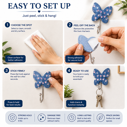 Cute Decorative Wall Hooks Pack of 2 (Butterfly)