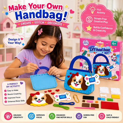 DIY Handbag Making Kit for Girls with 3D Stickers & Charms(Blue)