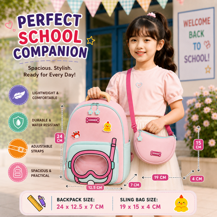 Kids School Backpack with Matching Sling Bag(Pink)
