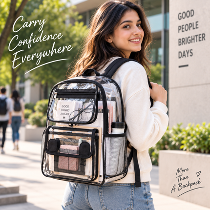 Transparent Backpack with Multiple Pockets for School Travel