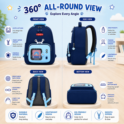 Kids School Backpack with Matching Sling Bag B (Navy)