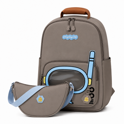 Kids School Backpack with Matching Sling Bag(Brown)