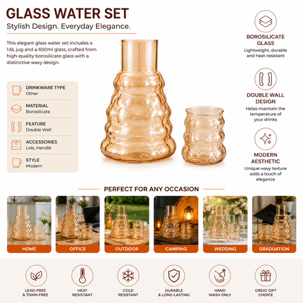 Premium Borosilicate Glass Water Jug & Tumbler Set