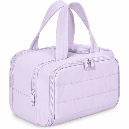 Premium Quilted 2-Side Opening Makeup & Travel Organizer Bag(Lavender)