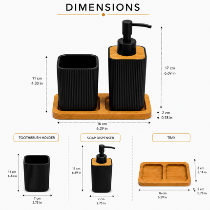 Bathroom Countertop Accessories Set (Black)