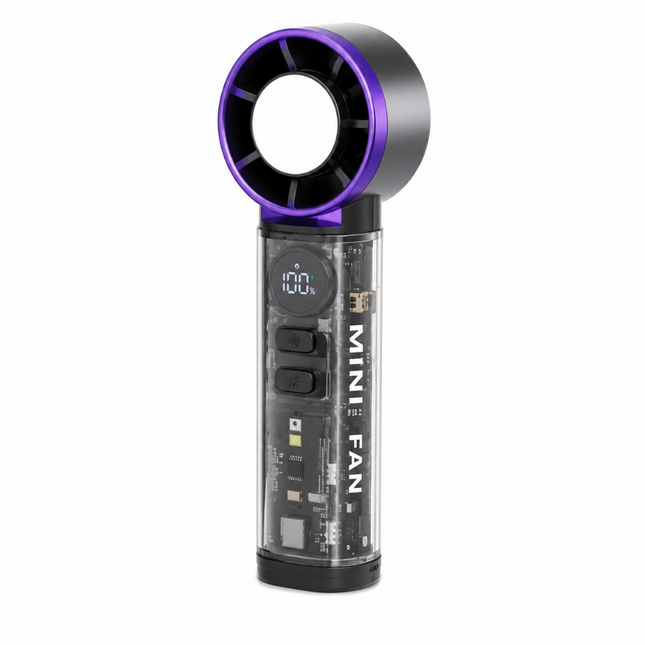 Portable Bladeless Mini Fan with Digital Display, USB Rechargeable