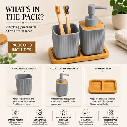 Bathroom Countertop Accessories Set (Grey)