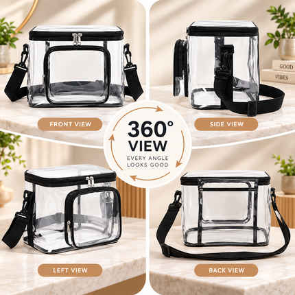 Transparent PVC Crossbody Bag with Zipper & Adjustable Strap