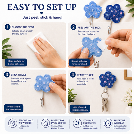 Cute Decorative Wall Hooks Pack of 2 (Flower)